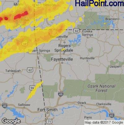 Hail Map for Fayetteville, AR Region on May 20, 2019