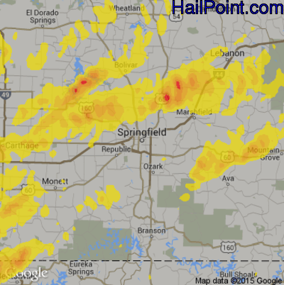 Hail Map for Springfield, MO Region on May 20, 2019