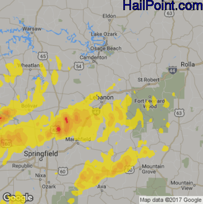 Hail Map for Lebanon, MS Region on May 21, 2019