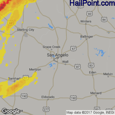 Hail Map for San Angelo, TX Region on May 21, 2019 