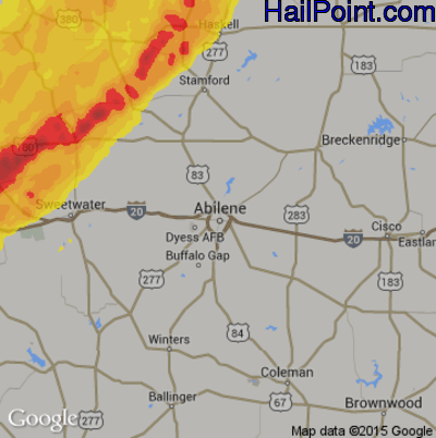 Hail Map for Abilene, TX Region on May 21, 2019