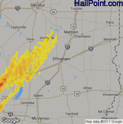 Hail Map for Effingham, IL Region on May 22, 2019