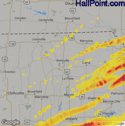 Hail Map for Kirskville, MS Region on May 22, 2019