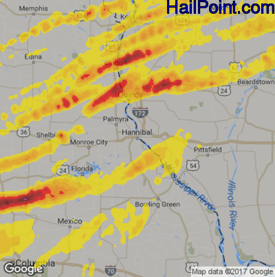 Hail Map for Hannibal, MS Region on May 22, 2019