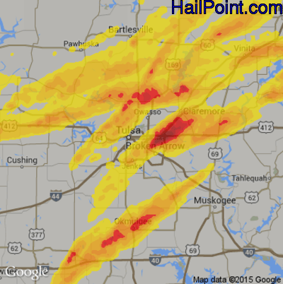 Hail Map for Tulsa, OK Region on May 22, 2019