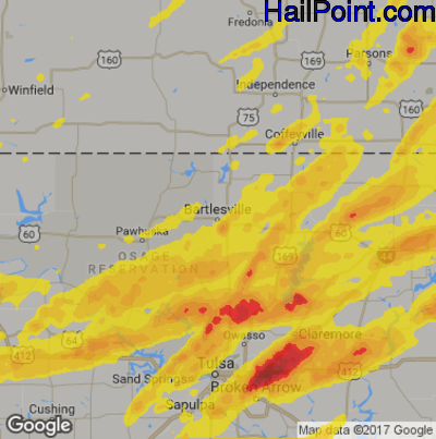 Hail Map for Bartlesville, OK Region on May 22, 2019 