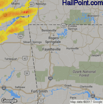 Hail Map for Fayetteville, AR Region on May 22, 2019