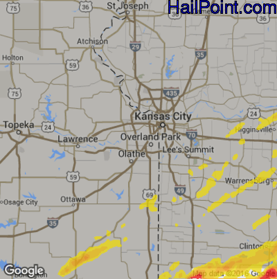 Hail Map for Shawnee, KS Region on May 22, 2019
