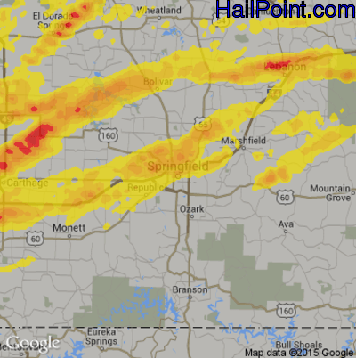 Hail Map for Springfield, MO Region on May 22, 2019 