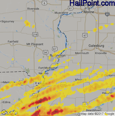 Hail Map for Burlington, IA Region on May 23, 2019