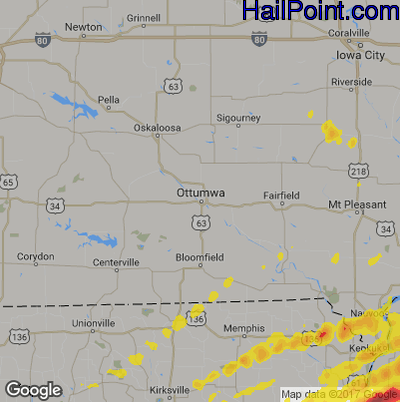 Hail Map for Ottumwa, IA Region on May 23, 2019 