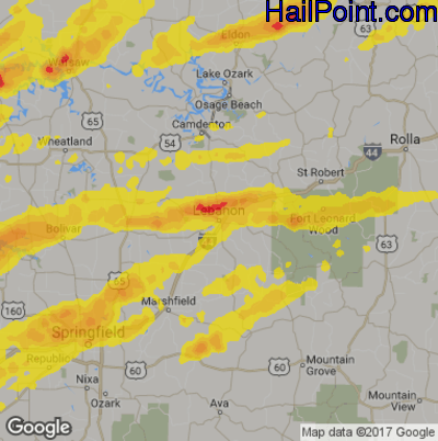 Hail Map for Lebanon, MS Region on May 23, 2019