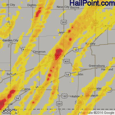Hail Map for Dodge City, KS Region on May 23, 2019