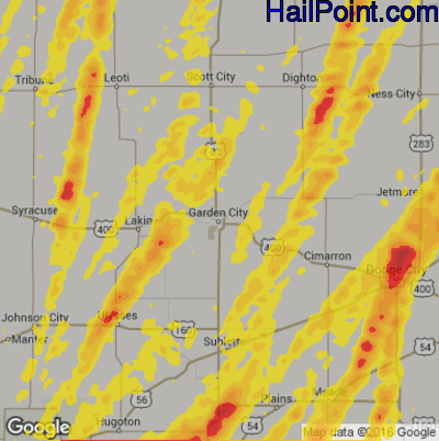 Hail Map for Garden City, KS Region on May 23, 2019