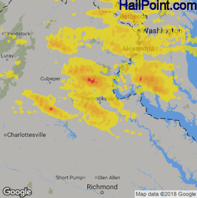 Hail Map for Fredericksburg, VA Region on May 23, 2019 