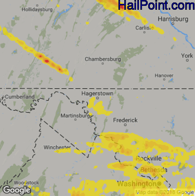 Hail Map for Hagerstown, MD Region on May 23, 2019