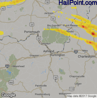 Hail Map for Asheland, KY Region on May 23, 2019