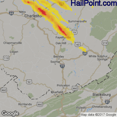 Hail Map for Beckley, WV Region on May 23, 2019