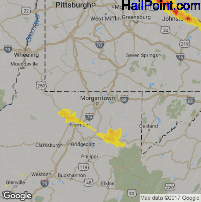 Hail Map for Morgantown, WV Region on May 24, 2019