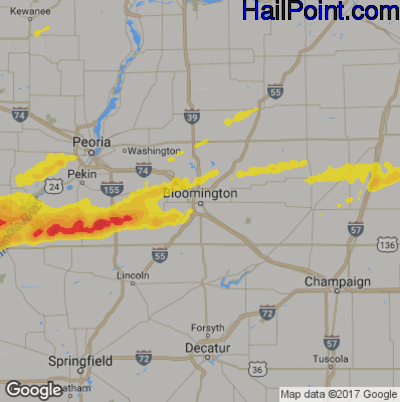 Hail Map for Bloomington, IL Region on May 24, 2019