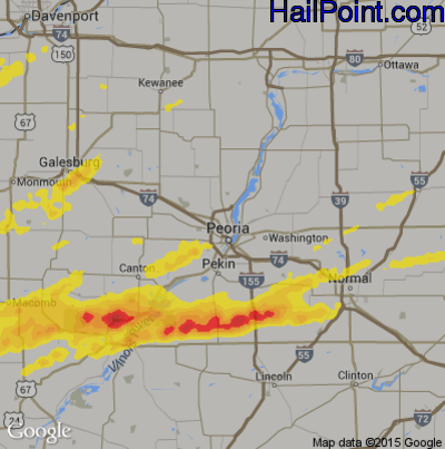 Hail Map for Peoria, IL Region on May 24, 2019
