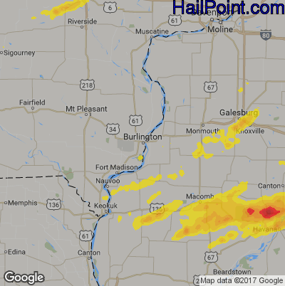 Hail Map for Burlington, IA Region on May 24, 2019