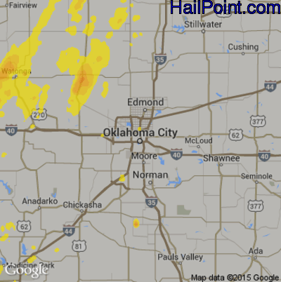 Hail Map for Oklahoma City, OK Region on May 24, 2019 