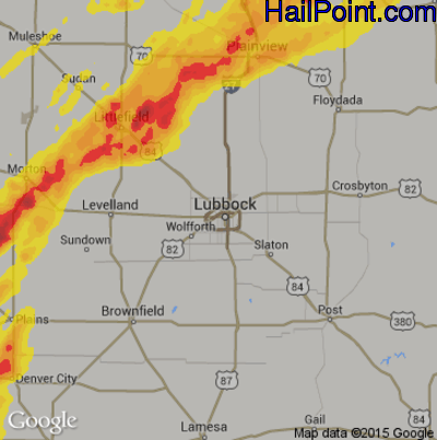 Hail Map for Lubbock, TX Region on May 25, 2019