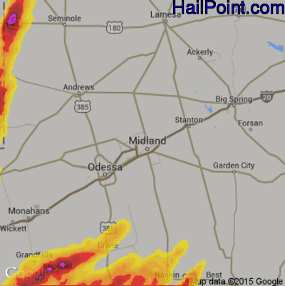 Hail Map for Midland, TX Region on May 25, 2019