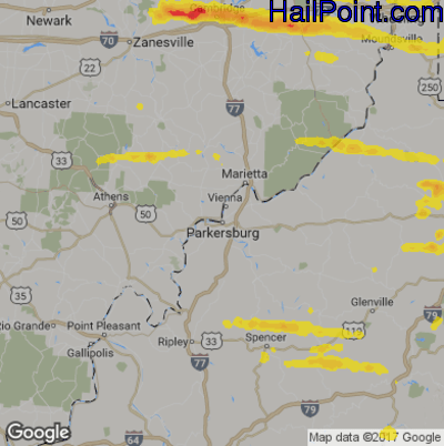 Hail Map for Parkersburg, WV Region on May 25, 2019