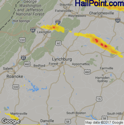 Hail Map for Lynchburg, VA Region on May 25, 2019