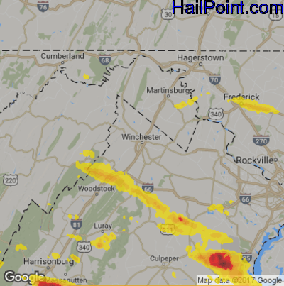 Hail Map for Winchester, VA Region on May 25, 2019