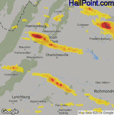 Hail Map for Charlotttesville, VA Region on May 25, 2019