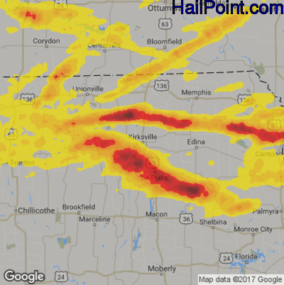 Hail Map for Kirskville, MS Region on May 25, 2019