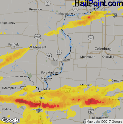 Hail Map for Burlington, IA Region on May 26, 2019