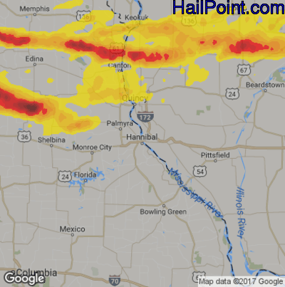 Hail Map for Hannibal, MS Region on May 26, 2019