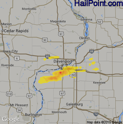 Hail Map for Davenport, IA Region on May 26, 2019 