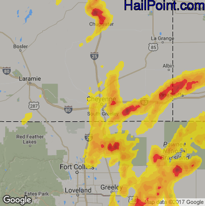 Hail Map for Cheyenne, WY Region on May 26, 2019