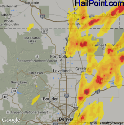 Hail Map for Fort Collins, CO Region on May 26, 2019