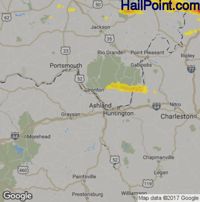 Hail Map for Asheland, KY Region on May 26, 2019
