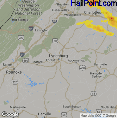 Hail Map for Lynchburg, VA Region on May 26, 2019