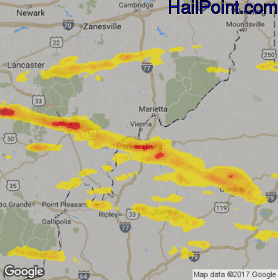 Hail Map for Parkersburg, WV Region on May 26, 2019 