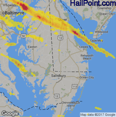 Hail Map for Seaford, DE Region on May 26, 2019
