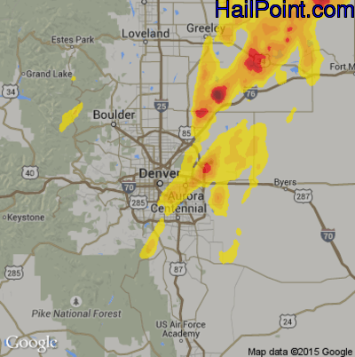 Hail Map for Denver, CO Region on May 26, 2019