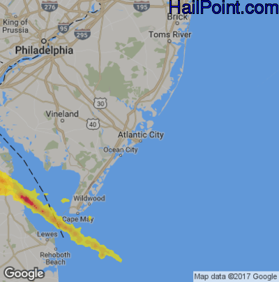 Hail Map for Atlantic City, NJ Region on May 27, 2019