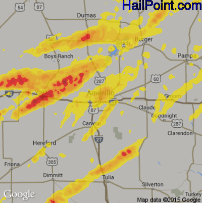 Hail Map for Amarillo, TX Region on May 27, 2019