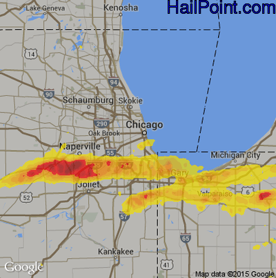 Hail Map for Chicago, IL Region on May 27, 2019