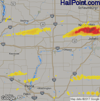 Hail Map for Peru, IL Region on May 27, 2019