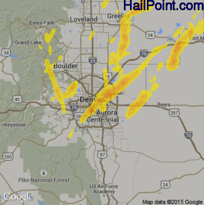 Hail Map for Denver, CO Region on May 27, 2019 