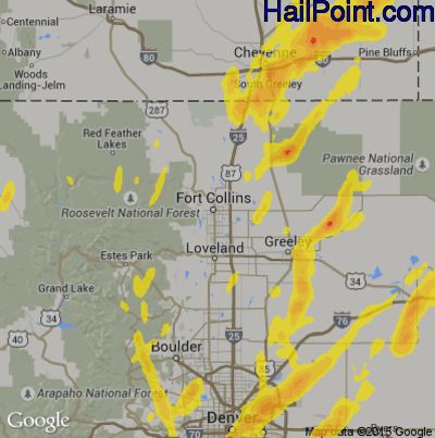 Hail Map for Fort Collins, CO Region on May 27, 2019